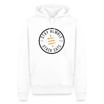 Bitcoin | Stay Humble, Stack Sats | Est. 2009 - Männer Premium Bio Hoodie - Weiß - Vorne - Nico (187cm)