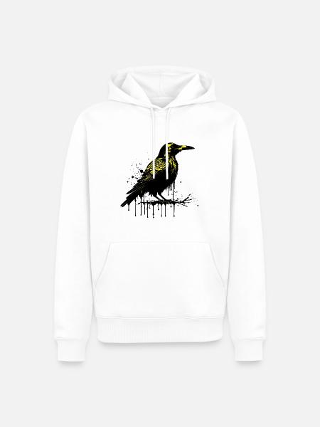 Shacubu - Enkelt ravnedesign i gul sort - Herre Premium økologisk hoodie - hvid