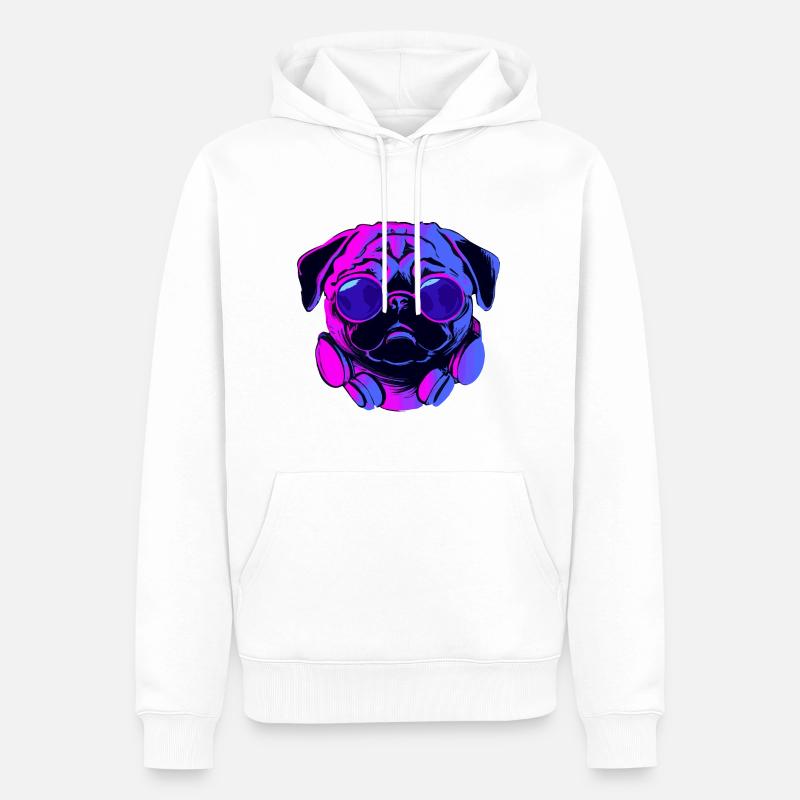 Synthwave Pug Dog Chiot - Sweat à capuche Premium bio Homme - blanc
