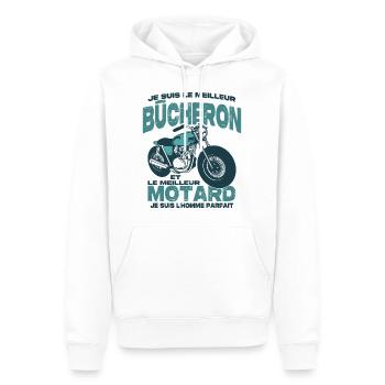 Le meilleur motard et le meilleur bûcheron - Sweat à capuche Premium bio Homme - blanc - Devant - Nico (187cm)
