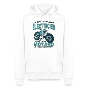 Le meilleur motard et le meilleur électricien - Sweat à capuche Premium bio Homme - blanc - Devant - Nico (187cm)