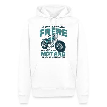 Le meilleur motard et le meilleur frère - Sweat à capuche Premium bio Homme - blanc - Devant - Nico (187cm)