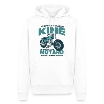 Le meilleur motard et le meilleur kiné - Sweat à capuche Premium bio Homme - blanc - Devant - Nico (187cm)