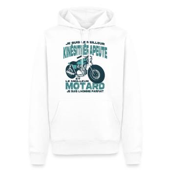 Le meilleur motard et le meilleur kinésitherapeute - Sweat à capuche Premium bio Homme - blanc - Devant - Nico (187cm)