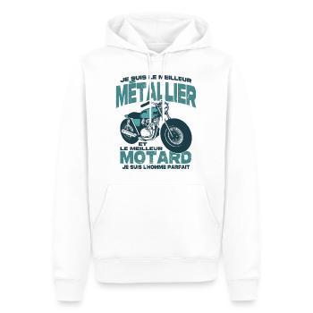 Le meilleur motard et le meilleur métallier - Sweat à capuche Premium bio Homme - blanc - Devant - Nico (187cm)