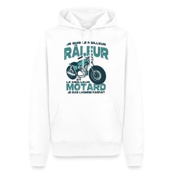 Le meilleur motard et le meilleur râleur - Sweat à capuche Premium bio Homme - blanc - Devant - Nico (187cm)