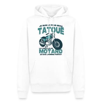 Le meilleur motard et le le plus beau tatoué - Sweat à capuche Premium bio Homme - blanc - Devant - Nico (187cm)