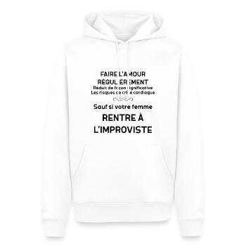 Faire l'amour Régulièrement Cadeau Homme Marié - Sweat à capuche Premium bio Homme - blanc - Devant - Nico (187cm)