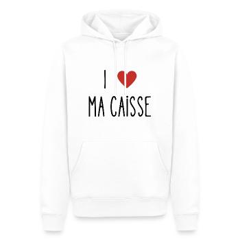 i love ma caisse - Sweat à capuche Premium bio Homme - blanc - Devant - Nico (187cm)