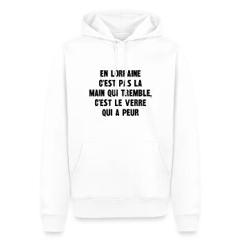 en lorraine c'est pas la main qui tremble - Sweat à capuche Premium bio Homme - blanc - Devant - Nico (187cm)