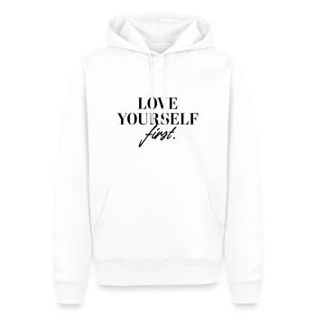 Aimez-vous d’abord - Sweat à capuche Premium bio Homme - blanc - Devant - Nico (187cm)