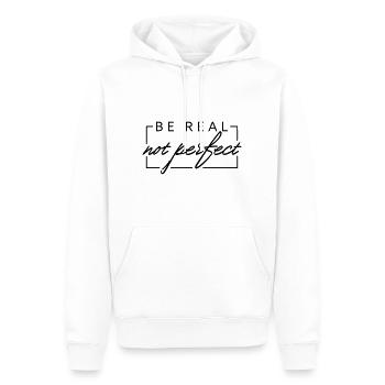 BE REAL n’est pas parfait - Sweat à capuche Premium bio Homme - blanc - Devant - Nico (187cm)
