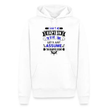 The Captain save time just assume i'm always right - Männer Premium Bio Hoodie - Weiß - Vorne - Nico (187cm)