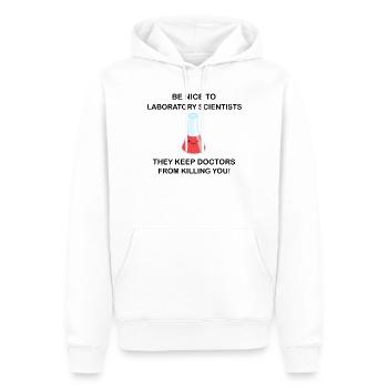 Be nice to laboratory scientists! - Men’s Premium Organic Hoodie - white - Front - Nico (187cm)