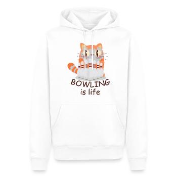Bowling is life - Katze Kegel - Darstellung - Männer Premium Bio Hoodie - Weiß - Vorne - Nico (187cm)