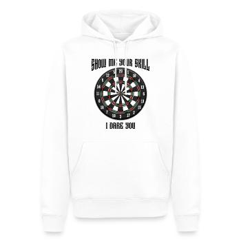Montrez-moi votre compétence | Cadeau de fléchettes - Sweat à capuche Premium bio Homme - blanc - Devant - Nico (187cm)