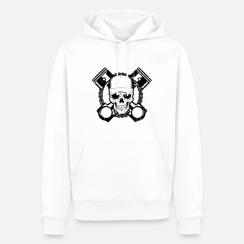 Idée cadeau Mécanicien crâne - Sweat à capuche Premium bio Homme - blanc
