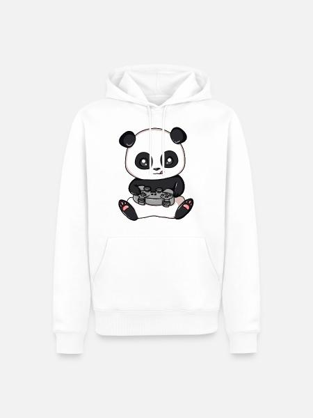 Panda Gamer Video Player Jouez au jeu Panda Bear - Sweat à capuche Premium bio Homme - blanc