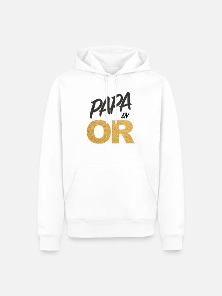 Papa en Or - Sweat à capuche Premium bio Homme - blanc