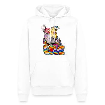 Pitbull - Peace Love et Pitbulls - Sweat à capuche Premium bio Homme - blanc - Devant - Nico (187cm)