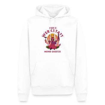 Meine Werkstatt meine Gesetze Schrauber - Männer Premium Bio Hoodie - Weiß - Vorne - Nico (187cm)
