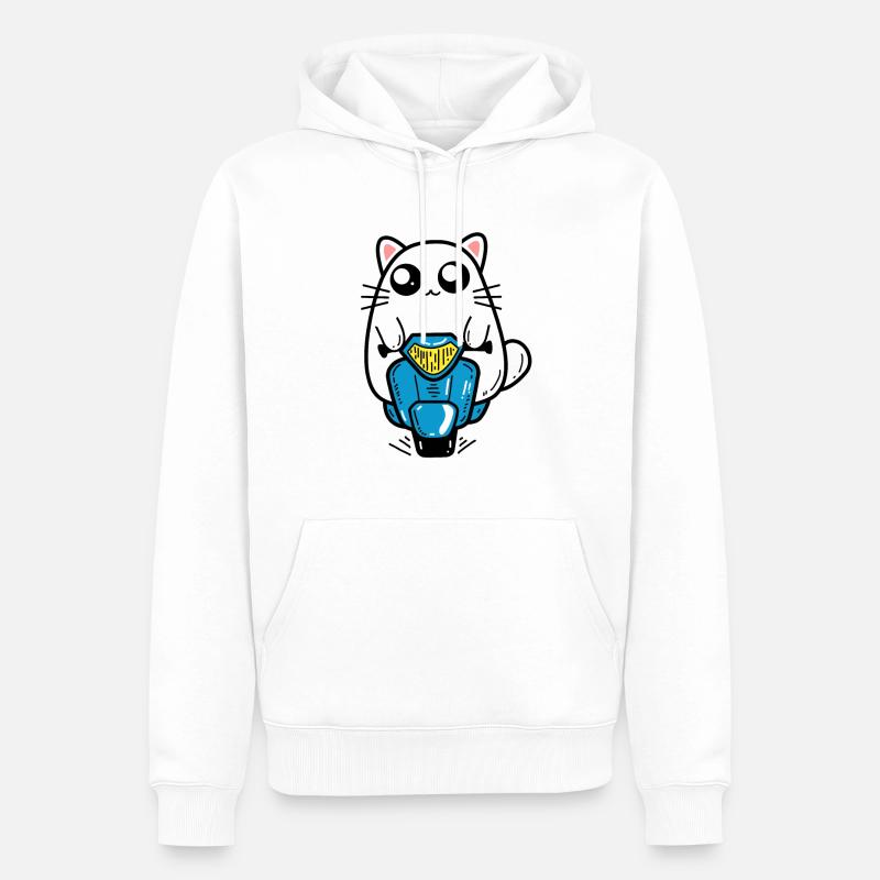 Katze Motorroller - Männer Premium Bio Hoodie - Weiß