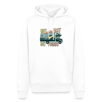 Motif drôle de caravane de campeur paresseux - Sweat à capuche Premium bio Homme - blanc - Devant - Nico (187cm)