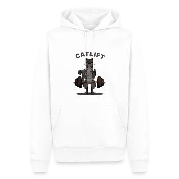 Chat Deadlift Catlift Barbell I Gym Fitness Cat - Sweat à capuche Premium bio Homme - blanc - Devant - Nico (187cm)