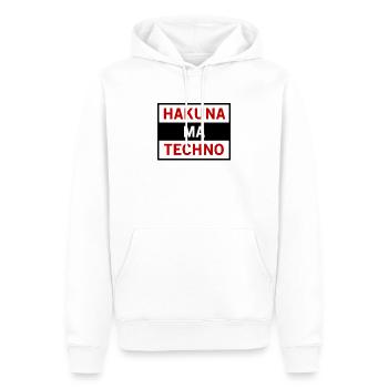 HAKUNA MA TECHNO - Lustiger Elektro Musik Spruch - Männer Premium Bio Hoodie - Weiß - Vorne - Nico (187cm)