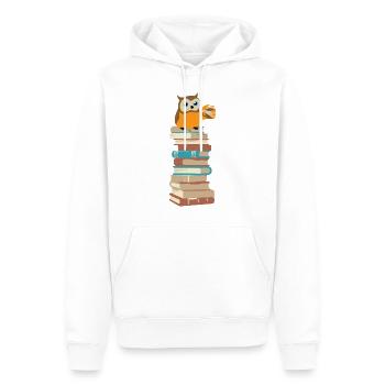 Eule mit Kaffee auf Bücher - Männer Premium Bio Hoodie - Weiß - Vorne - Nico (187cm)