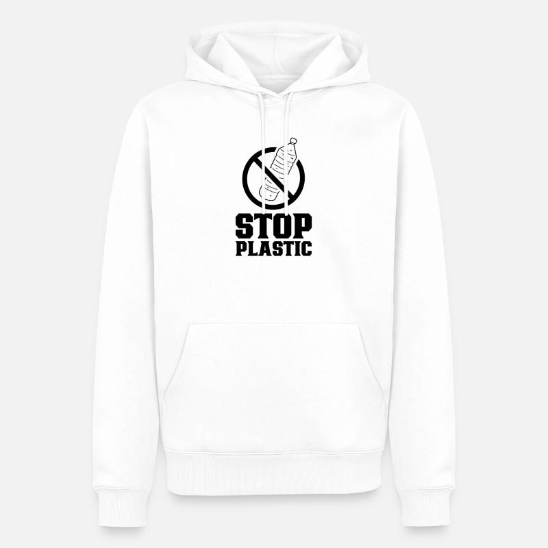 Fermare l'inquinamento da plastica dei rifiuti di plastica - Felpa con cappuccio ecologica premium da uomo - bianco