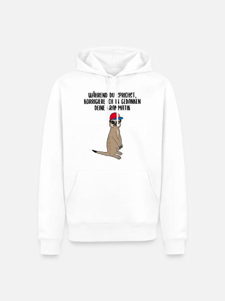 Lustiges Erdmännchen Grammatik Spruch Geschenk - Männer Premium Bio Hoodie - Weiß