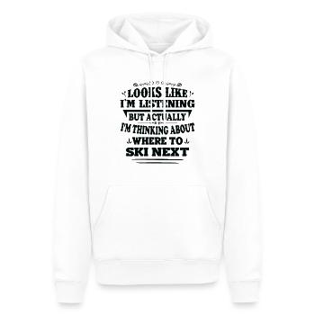 Ski Skieur Skier Penser où skier ensuite - Sweat à capuche Premium bio Homme - blanc - Devant - Nico (187cm)