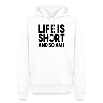 Drôles de phrases Drôles De Cadeaux - Sweat à capuche Premium bio Homme - blanc - Devant - Nico (187cm)