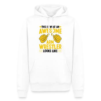 C’est ce qu’un catcheur de bras est génial - Sweat à capuche Premium bio Homme - blanc - Devant - Nico (187cm)