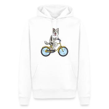 Border Collie Hund auf einem Fahrrad - Männer Premium Bio Hoodie - Weiß - Vorne - Nico (187cm)