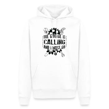 Le garage appelle et je dois aller visseuse - Sweat à capuche Premium bio Homme - blanc - Devant - Nico (187cm)