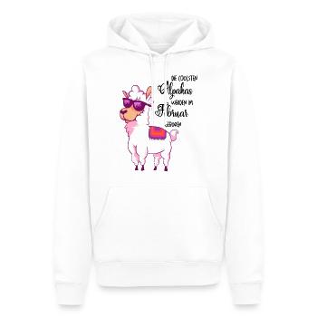 Die coolsten Alpakas werden im Februar geboren - Männer Premium Bio Hoodie - Weiß - Vorne - Nico (187cm)