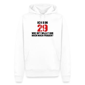 Ich bin 29 wie oft wollt ihr mich noch fragen? - Männer Premium Bio Hoodie - Weiß - Vorne - Nico (187cm)