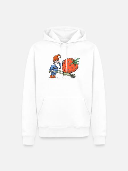 Gnom mit Erdbeere im Obstgarten - Männer Premium Bio Hoodie - Weiß
