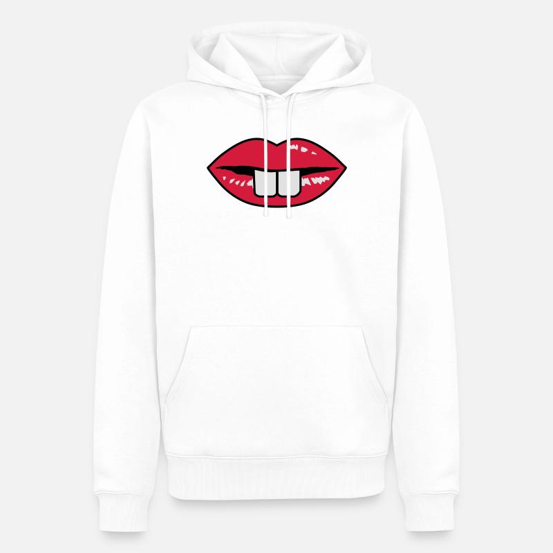 Ein roter Mund mit Hasenzähne - Männer Premium Bio Hoodie - Weiß