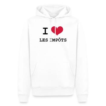I Love les impôts - Sweat à capuche Premium bio Homme - blanc - Devant - Nico (187cm)