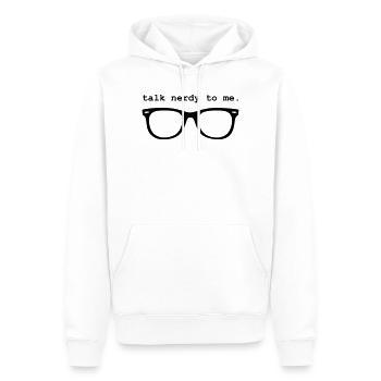 Geek - TALK NERDY TO ME. - Sweat à capuche Premium bio Homme - blanc - Devant - Nico (187cm)