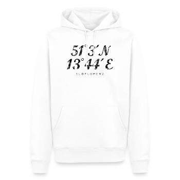 Dresden Koordinaten (Vintage/Schwarz) Elbflorenz - Männer Premium Bio Hoodie - Weiß - Vorne - Nico (187cm)