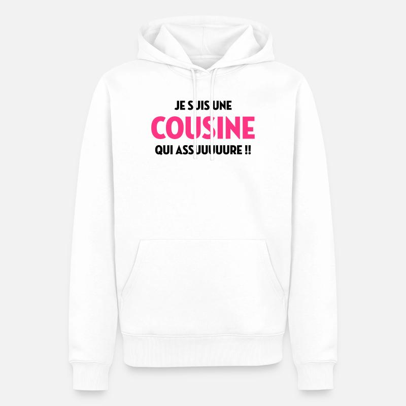 Cousine / Cousin / Bébé / Naissance / Baby - Sweat à capuche Premium bio Homme - blanc