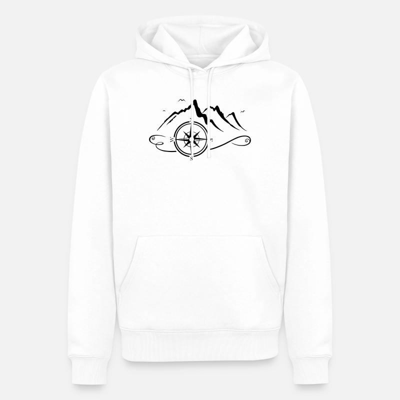 Wanderbild mit Bergen und Kompass - Männer Premium Bio Hoodie - Weiß