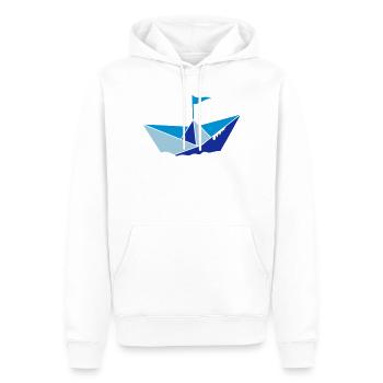 kleines Papierschiffchen im Wasser mit Flagge - Männer Premium Bio Hoodie - Weiß - Vorne - Nico (187cm)