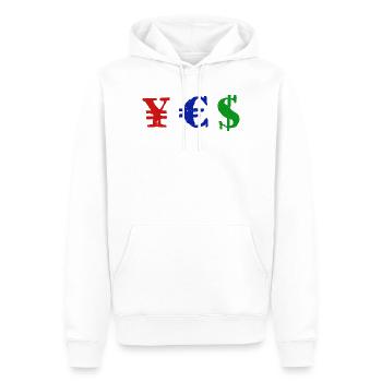Yen Euro Dollar - YES - Sweat à capuche Premium bio Homme - blanc - Devant - Nico (187cm)
