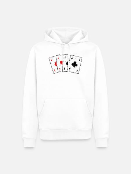 Karo- Herz- Pik- Kreuz-As Kartenspiel Poker Profi - Männer Premium Bio Hoodie - Weiß