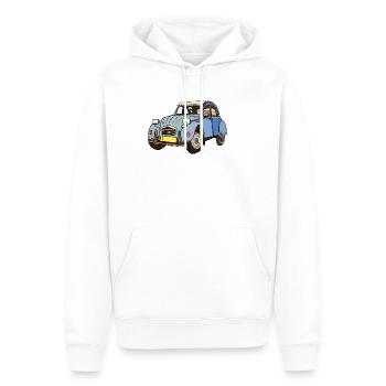Blaues Vintage Auto Cartoon - Männer Premium Bio Hoodie - Weiß - Vorne - Nico (187cm)